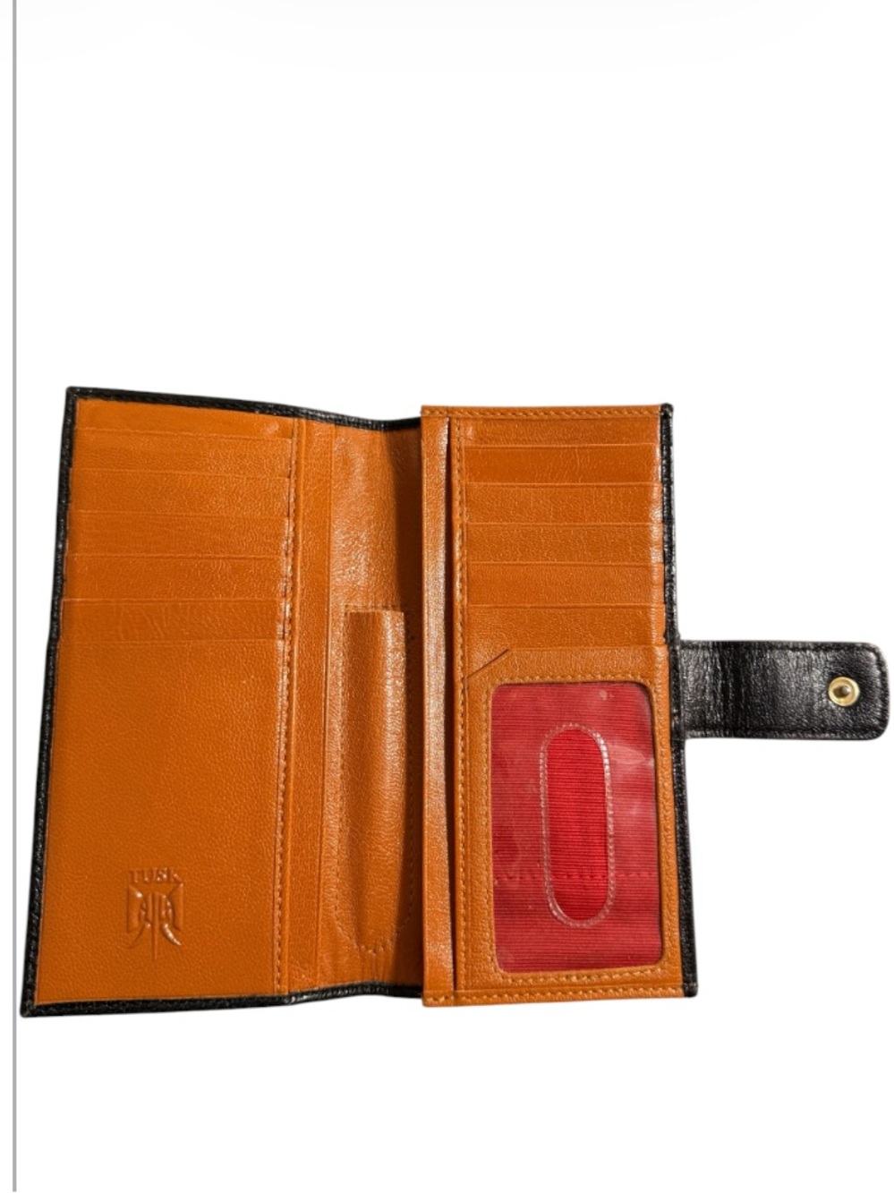 TUSK Genuine Black Leather Checkbook Credit Card Wallet with External Zipper